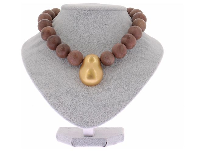 Autre Marque Collar con cuentas de madera Castaño