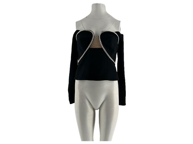 Self portrait Bustier-Top mit Kristallverzierungen Schwarz