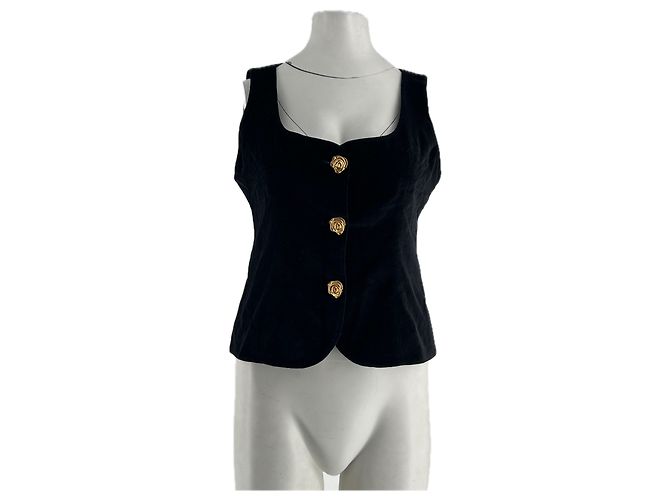 Top Rouje negro de algodón con botones