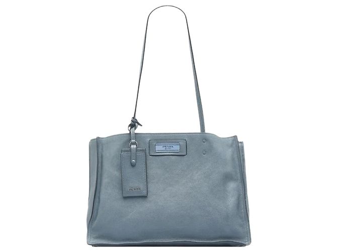 Prada Blauer 2way Lederbeutel Blue Etiquette 1BG122 - Größe