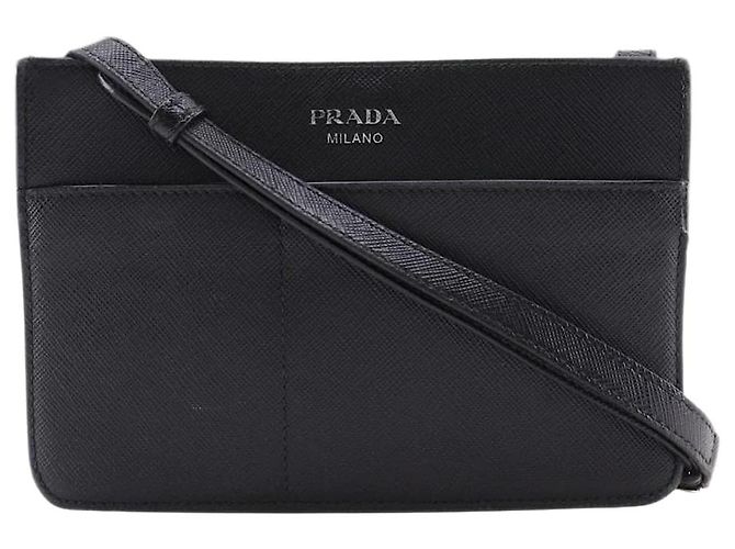 Prada Mini borsa a tracolla in pelle Saffiano nera Nero