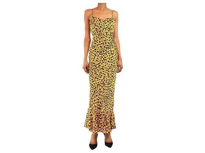 Autre Marque Vestido de seda con estampado de leopardo amarillo - talla UK 6