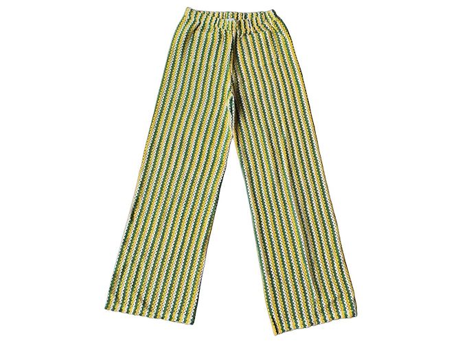 Autre Marque Monoki by Diane Goldstein Pantalones de Algodón a Rayas Blanco Verde Amarillo