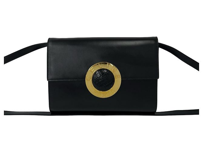 Céline Celine Vintage Circle Logo Hardware Leather Shoulder Bag