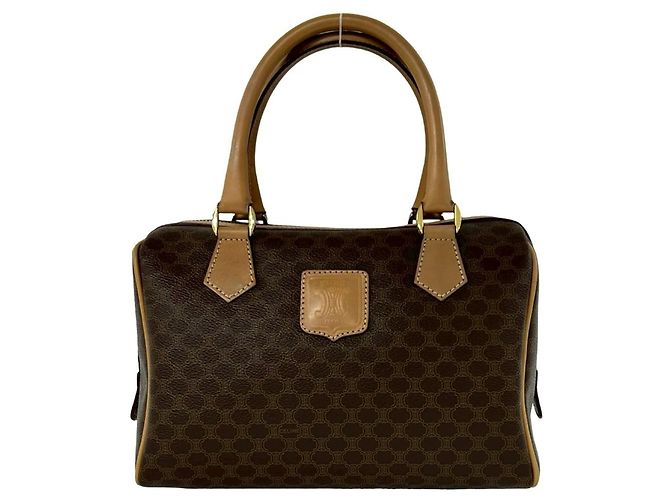 Céline Celine Vintage Macadam Blazon Logo Pattern Handtasche Braun