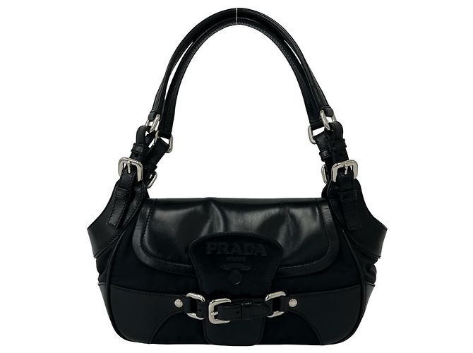 Mini bolsa de ombro em nylon Tessuto e couro Prada Preto