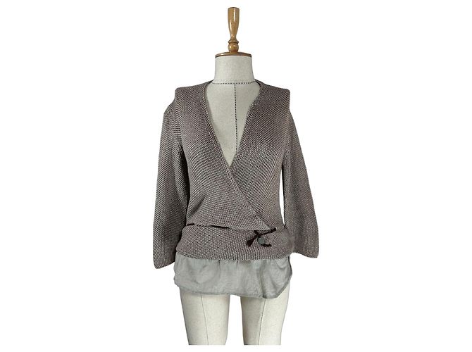 Fabiana Filippi Strickjacke Wickeloptik braun & weiß