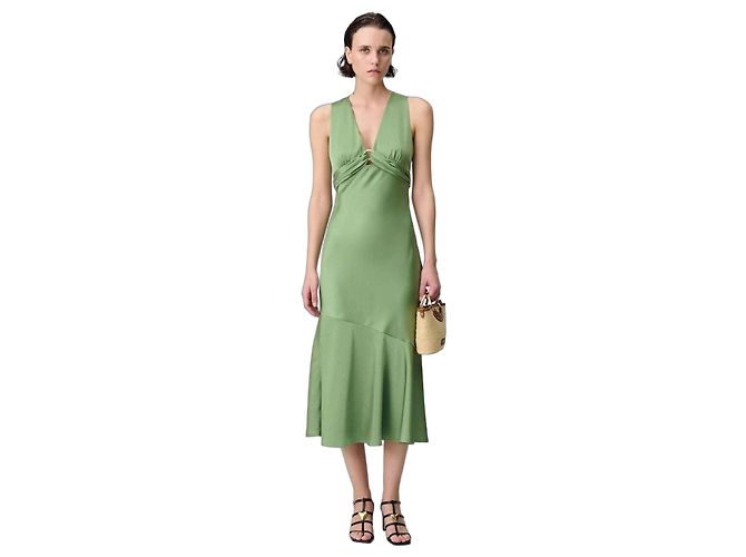Claudie Pierlot Satin Midikleid Grün