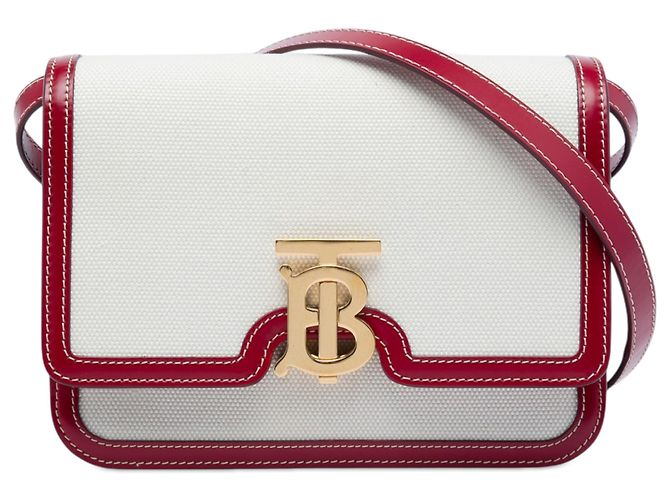 Burberry White Small Canvas TB Flap Crossbody