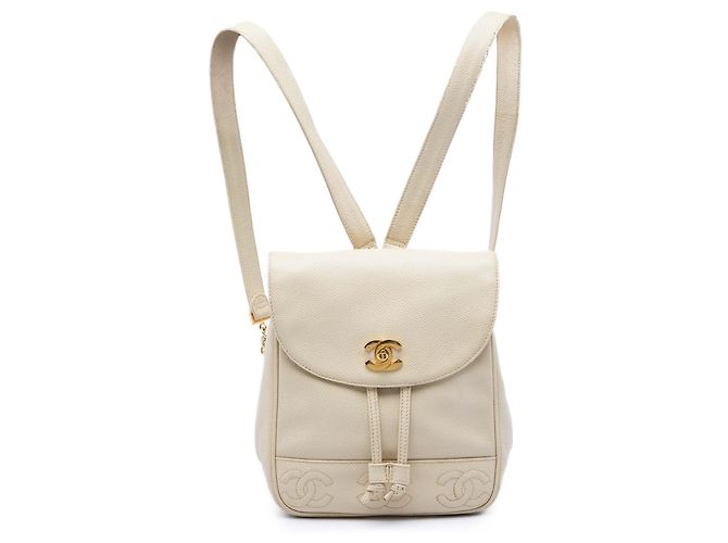 Chanel White Caviar Triple CC Backpack Cream