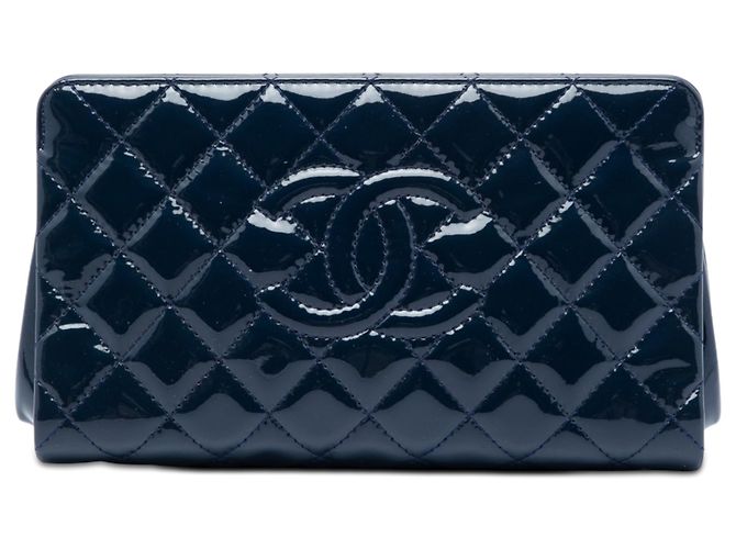 Clutch Chanel Blue CC Quilted Patent Timeless Azul Azul marino