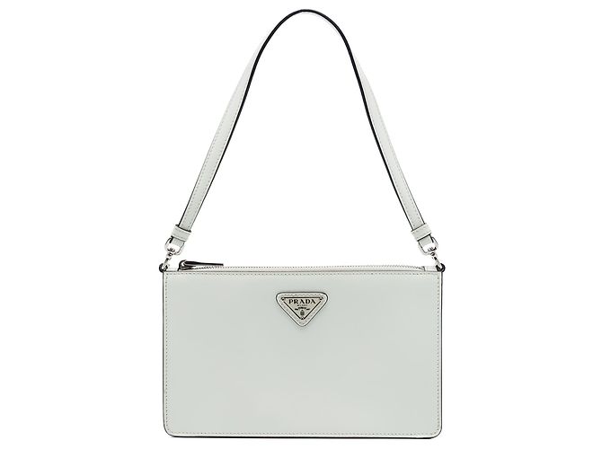 Prada White Brushed Leather Shoulder Bag