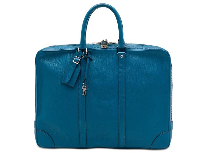 Louis Vuitton Porte Documents Voyage em couro de bezerro granulado azul