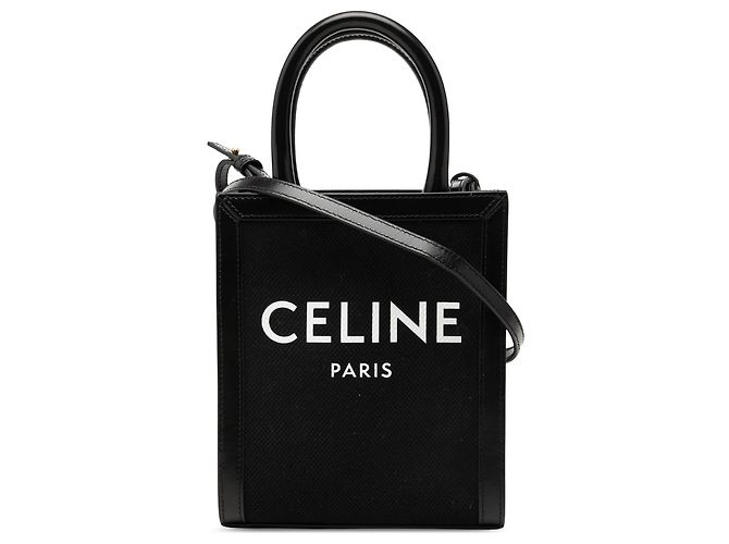 Céline Celine Cabas Vertical Mini en Toile Noir