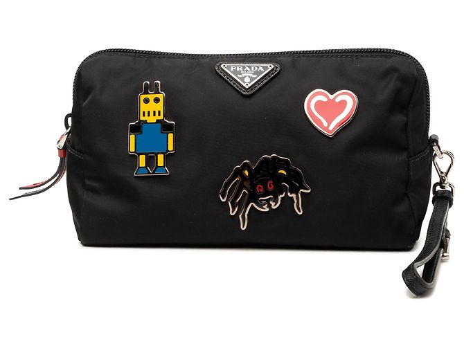 Saffiano Pochette poignet Prada Black Tessuto Robot Pins