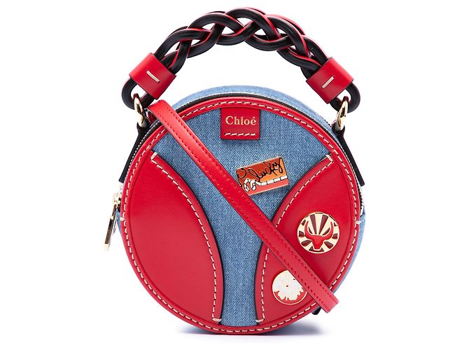 Borsa Chloé Blue Mini Daria Round in denim e pelle di vitello