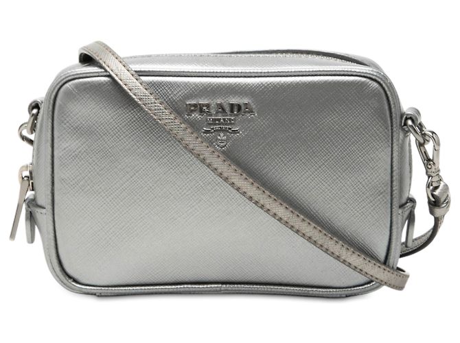 Bolsa Prada Silver Mini Metallic Saffiano Lux Camera Bag Prata