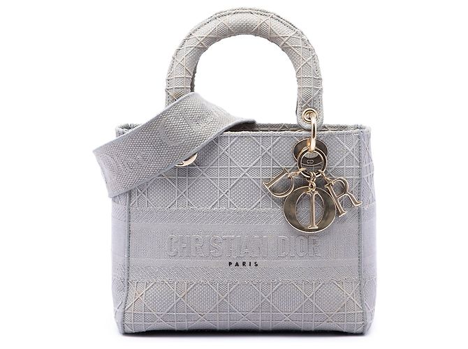 Dior Grau Canvas Cannage Lady D Lite Medium Braun