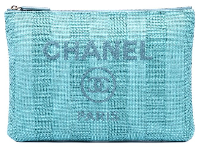 Clutch Chanel Blue Medium Tweed Deauville O Case