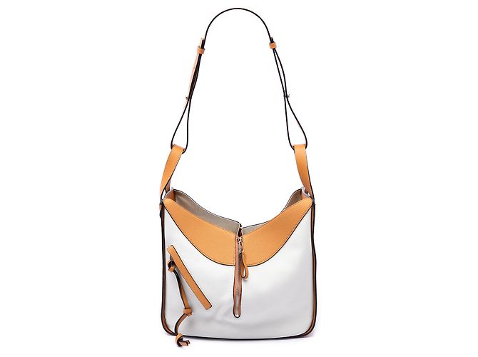 Borsa Hammock LOEWE bianca Medium Bicolor in pelle di vitello granulata Bianco Bianco sporco