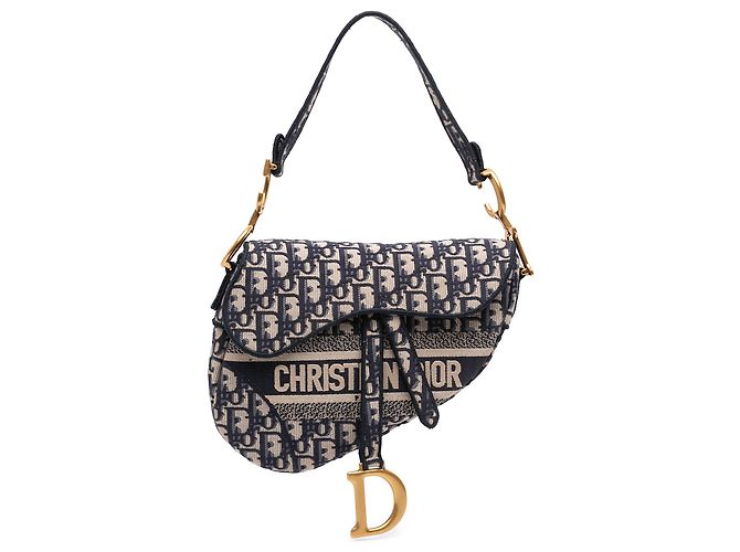 Sac Saddle en toile brodée Dior Blue Oblique Bleu