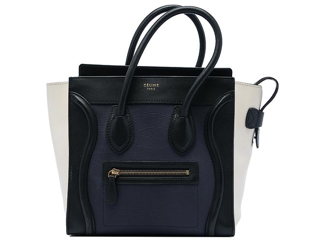 Luggage Céline Sac cabas Celine Blue Micro Tricolor en cuir Bleu Bleu Marine