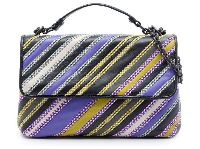 Bottega Veneta Bolsa Small Nappa Diagonal Stripe Roxa