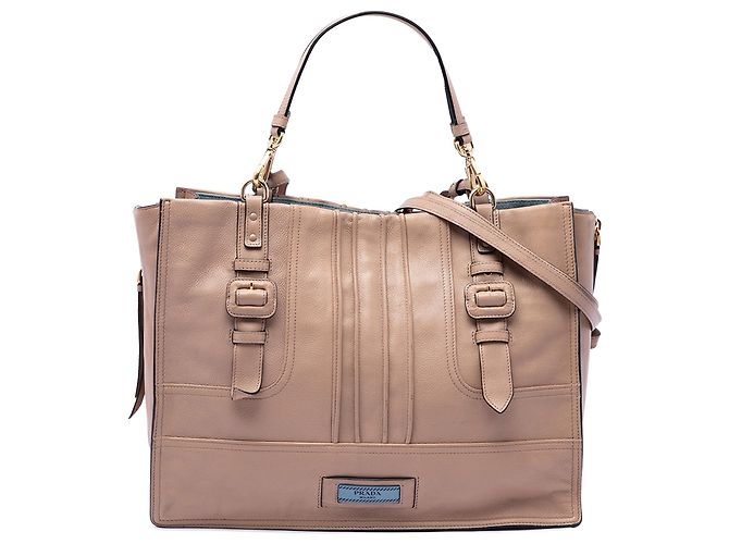 Borsa Etiquette in pelle di vitello marrone Prada Carne
