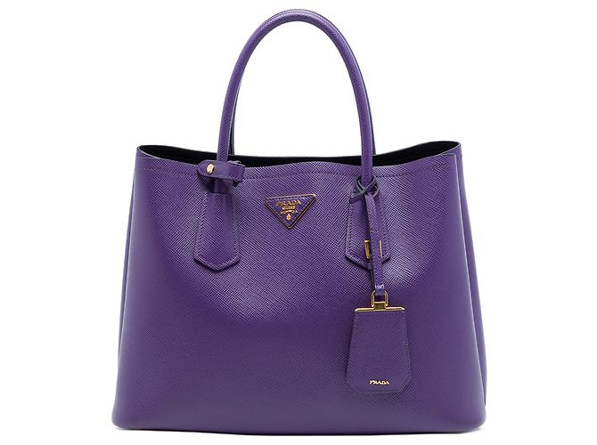 Prada Bolsa Double Saffiano Cuir Roxa Médium Roxo Roxo escuro