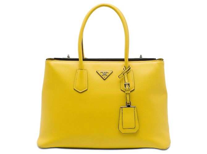 Prada Double Tote aus gelbem Saffiano-Leder