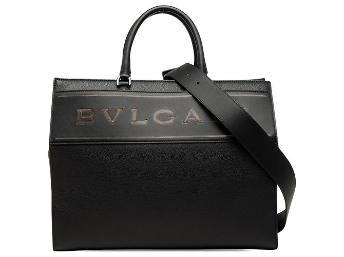 Bulgari Bolsa Bvlgari em couro preto com logo