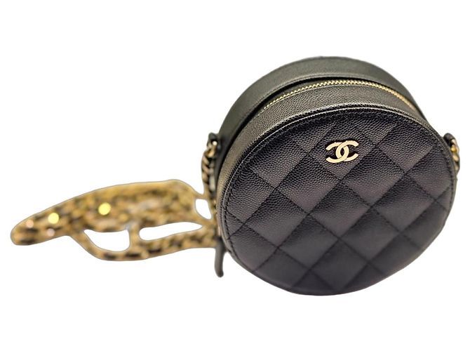 Chanel Vanity Round Bag Pelle Caviar Nera Nero