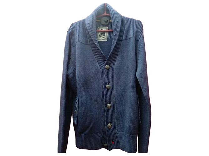 Autre Marque Hugo Pratt Corto Maltese x Chiros Schurwolle Cardigan Blau