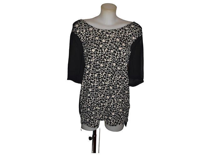 French Connection Top con stampa leopardata e maniche in chiffon Nero Stampa leopardo