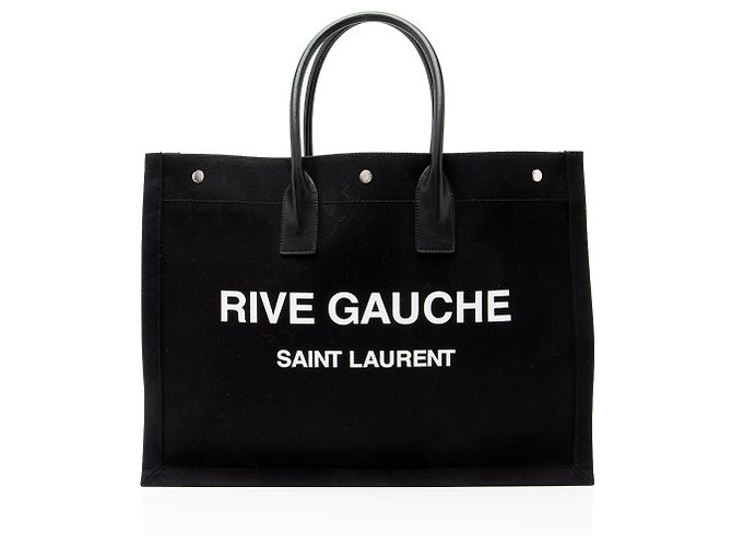 Tote Rive Gauche grande em canvas e couro de vitelo Saint Laurent Preto