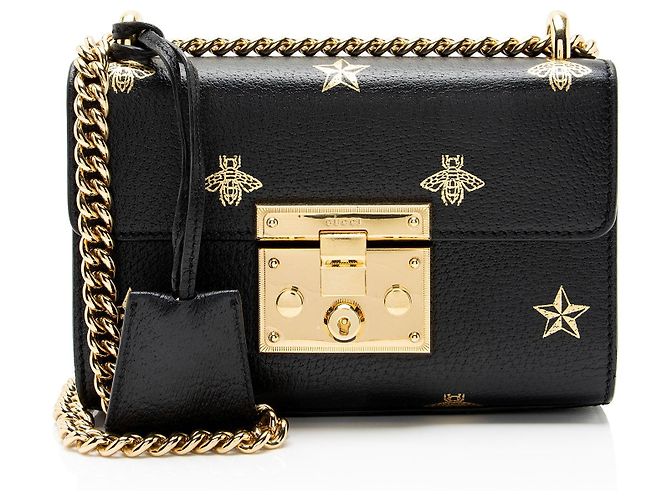 Padlock Gucci Mini-Schultertasche aus Leder mit Bienen- und Stern-Schloss Schwarz