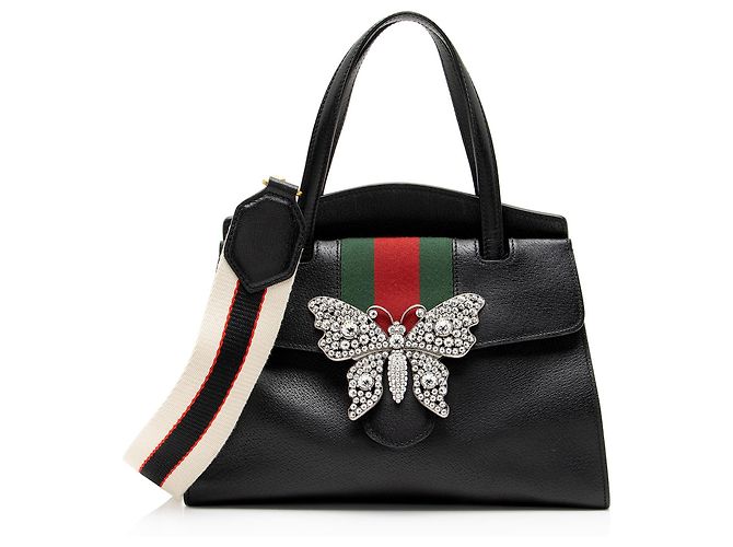 Bolsa Linea Totem de couro e cristal com borboleta Gucci Preto