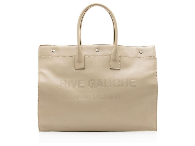 Tote Rive Gauche grande em couro de bezerro Saint Laurent Marrom Bege