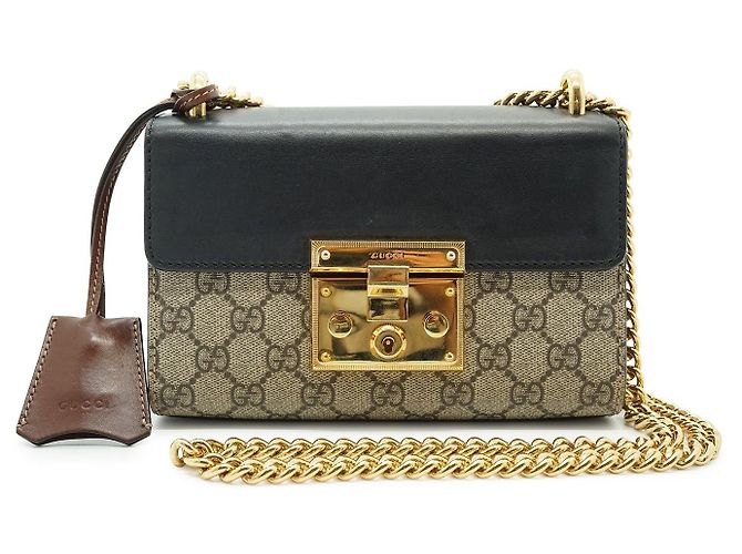 Borsa a tracolla in tessuto Gucci Padlock Marrone Beige