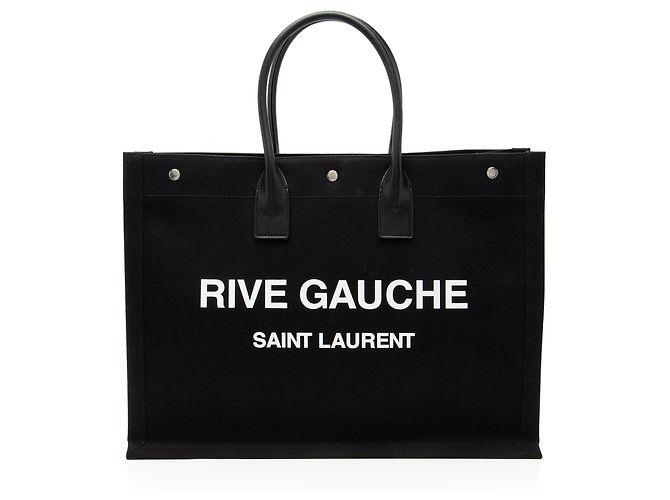 Tote Large Rive Gauche em canvas e couro de vitelo Saint Laurent Preto
