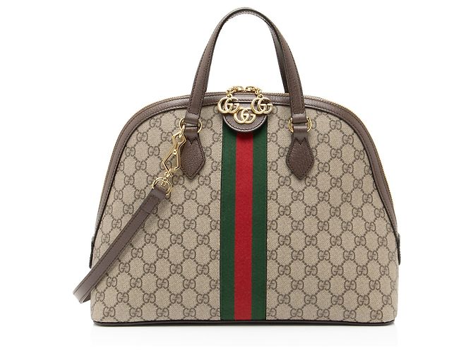 Bolsa Gucci GG Supreme Ophidia Dome Médium Marrom Bege