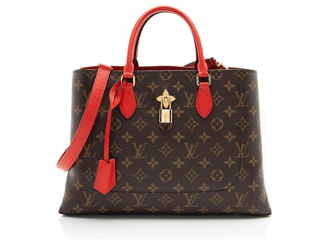 Tote em canvas Monogram com flores Louis Vuitton Marrom