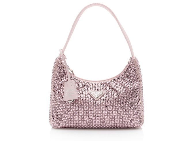 Mini borsa Prada Satin Crystal Re-Edition 2000 Rosa