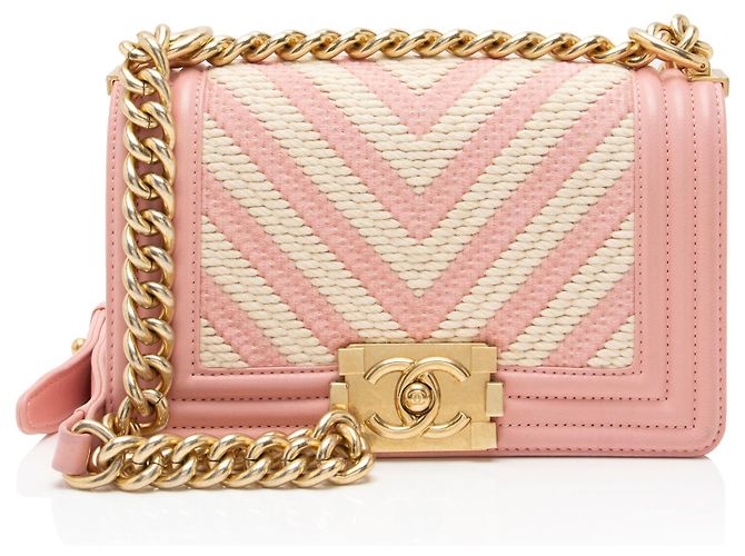 Bolsa Boy Small da Chanel em chevron trançado Marrom Bege