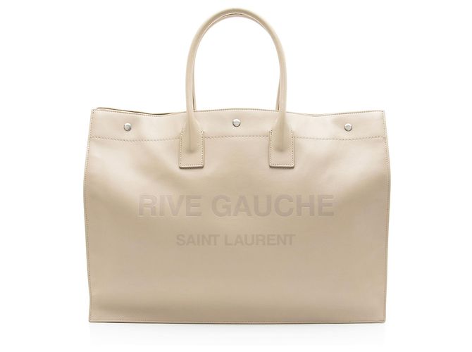 Tote Rive Gauche grande em couro de bezerro Saint Laurent Marrom Bege