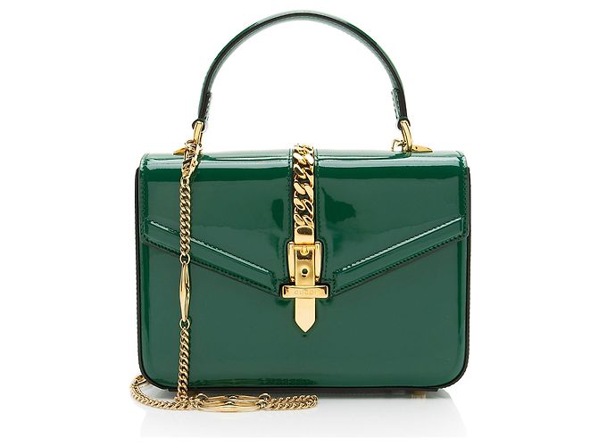 Gucci Sylvie 1969 Mini Top Handle in pelle vernice Verde
