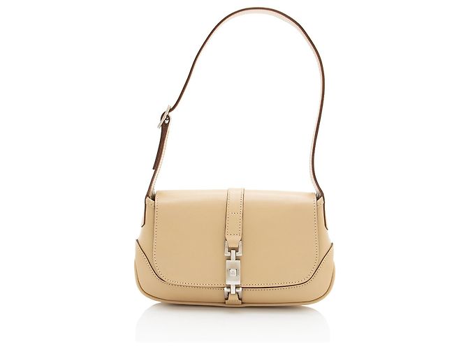Bolsa de Ombro Jackie Mini de Couro Gucci Marrom Bege