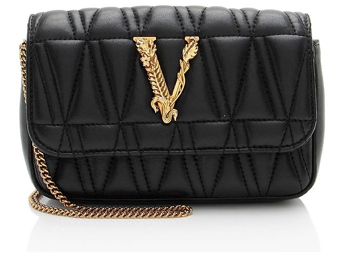 Mini borsa Virtus in pelle di vitello Versace Nero