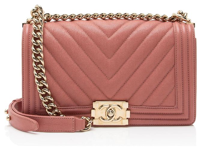 Bolso Chanel Boy Chevron Caviar Leather Old Medium Rosa