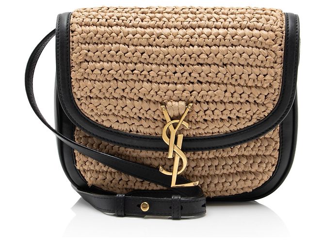 Borsa a tracolla Saint Laurent Kaia Medium in pelle e rafia Marrone Beige